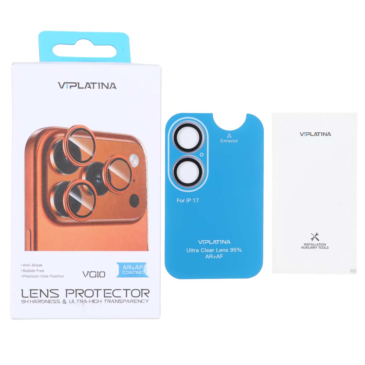 محافظ لنز رینگی اورجینال VIPLATINA شابلون دار Apple iPhone 17 - آبی روشن (پک دار)